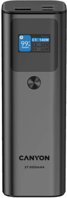 УМБ Canyon PB-2010 TFT 27000 mAh Dark Grey — Потужність PD 140 Вт для ноутбуків