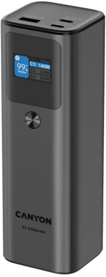 УМБ Canyon PB-2010 TFT 27000 mAh Dark Grey — Потужність PD 140 Вт для ноутбуків