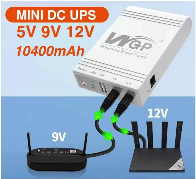 Mini UPS WGP 103A — ДБЖ 10400 mAh 5V/9V/12V для роутера та оптики