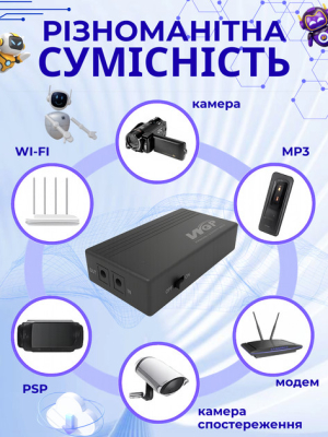 Mini UPS WGP 1202A — Акумуляторний ДБЖ 7800 mAh для Wi-Fi 9V/12V